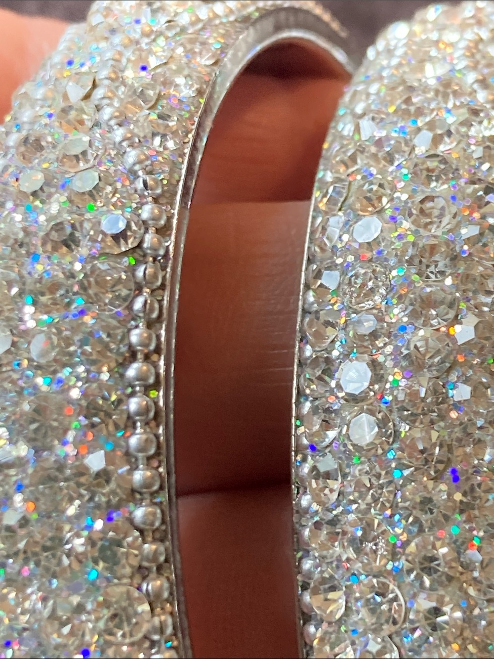 Crystal Pave & Bead Silver-Tone Bangle Bracelet - Sparkling White - Picture 2 of 6